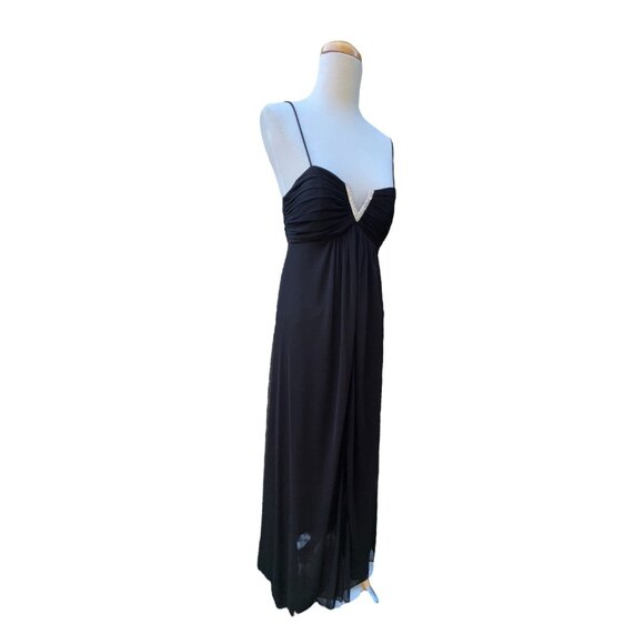 Betsy & Adam Size 6 Black Evening Gown With Rhinestone V-Neckline & Spaghetti St - Picture 4 of 12